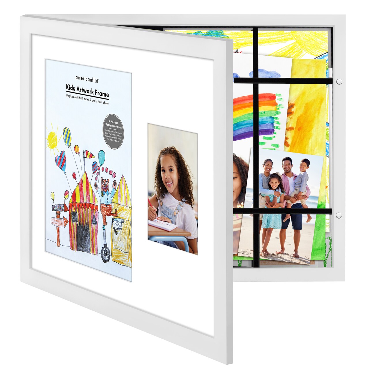 Americanflat 8.5x11 Kids Art Frame with 4x6 Photo Frame - Two Openings - Displays 8.5x11 Artwork and 4x6 Photo Side by Side - Kids Art Frame - Polished Plexiglass - Hanging Hardware